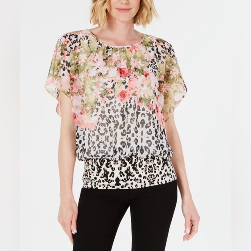 Printed Flutter-Sleeve Top PET/XL